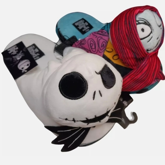 Ground Up Nightmare Before Christmas Jack‎ & Sally Womens Plush Slip-On Slippers - Picture 2 of 9